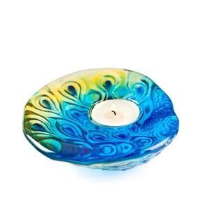 Mats Jonasson Peacock Crystal Tea Light w Original Sticker Maleras Sweeden EUC